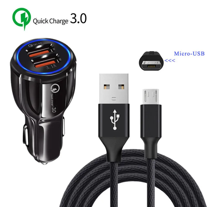 QC 3 0 быстрое автомобильное зарядное устройство светодиодный адаптер 1 м Micro usb