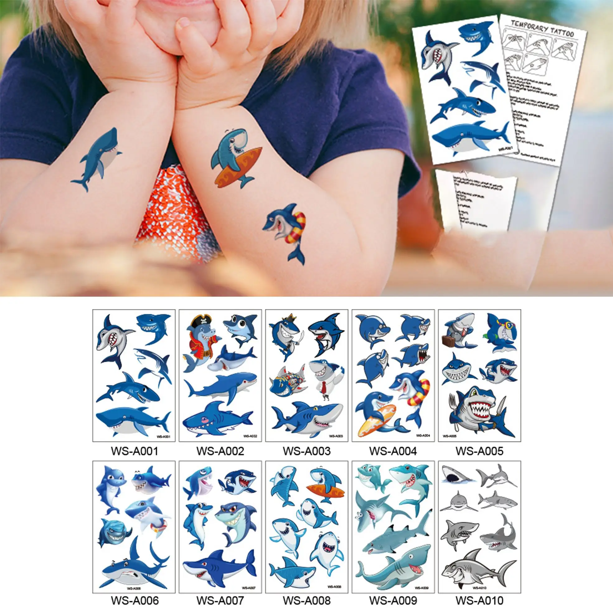 

Waterproof Cartoon Waterproof Sweat Children's Cartoon Party Cute Animation Temporary Sticker Shark Tattoo Sticker