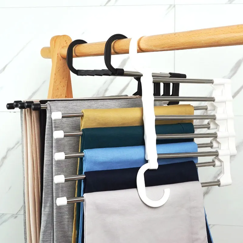 

Multi-functional 5 in 1 Trouser Storage Rack Adjustable Pants Tie Storage Shelf Closet Organizer Stainless Steel Clothes Hanger