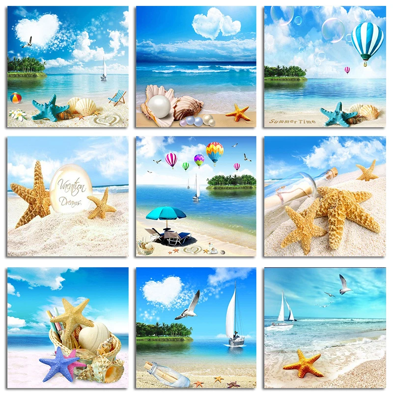 Полноразмерная квадратная/круглая 5D алмазная живопись сделай сам прибрежный