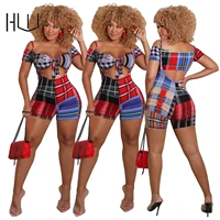 womens summer suit plaid printed chest wrap strapless strap two piece set trouser suits party club matching festival clothing