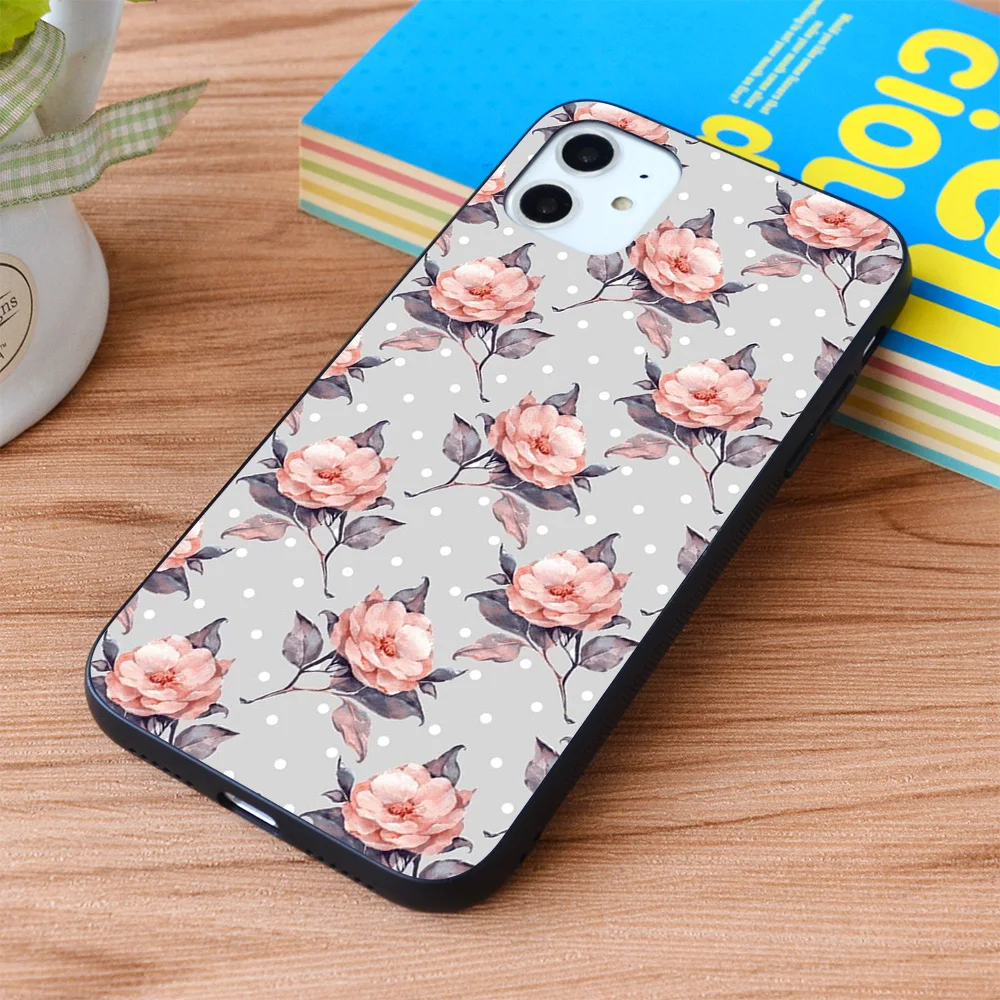 

For iPhone Vintage floral pattern Soft TPU border Apple iPhone Case