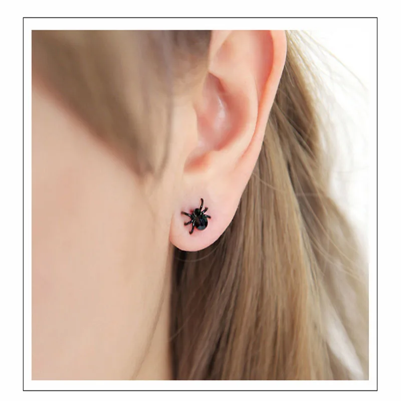 Черные милые серьги-гвоздики с изображением паука для девушек серьги-каффы