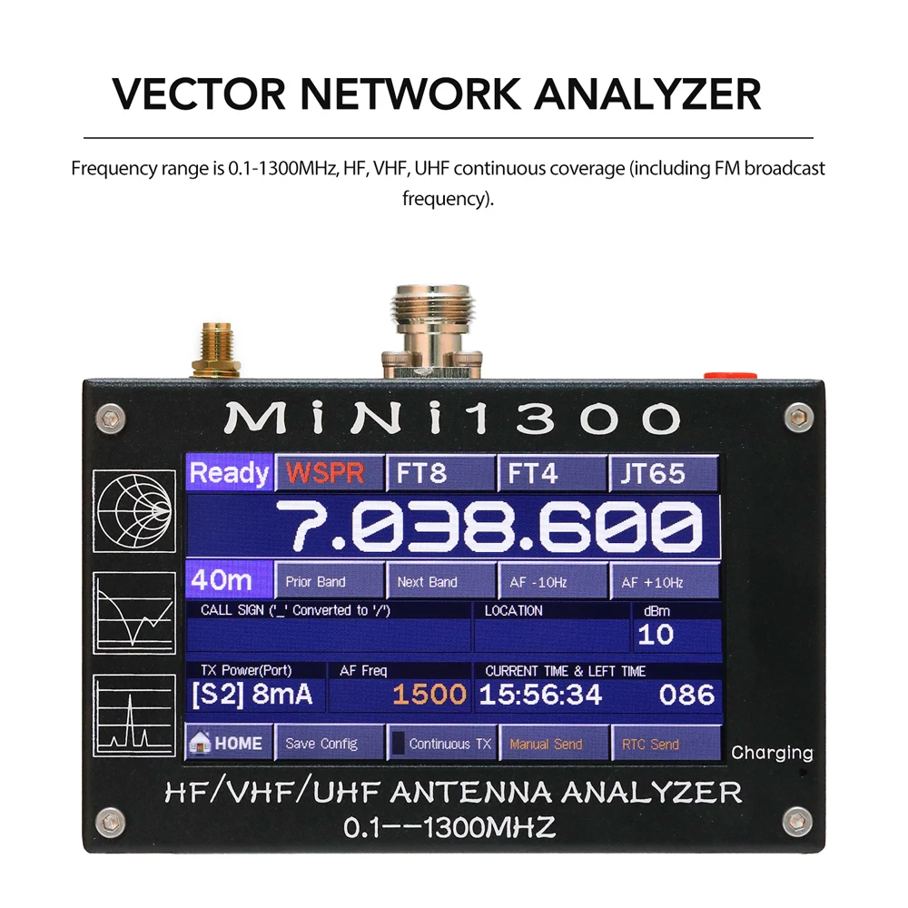 MINI1300 Antenna Analyzer 0.1-1300MHz 4.3 Inch Digital Display Touching Screen HF VHF UHF ANT SWR with TF Card |