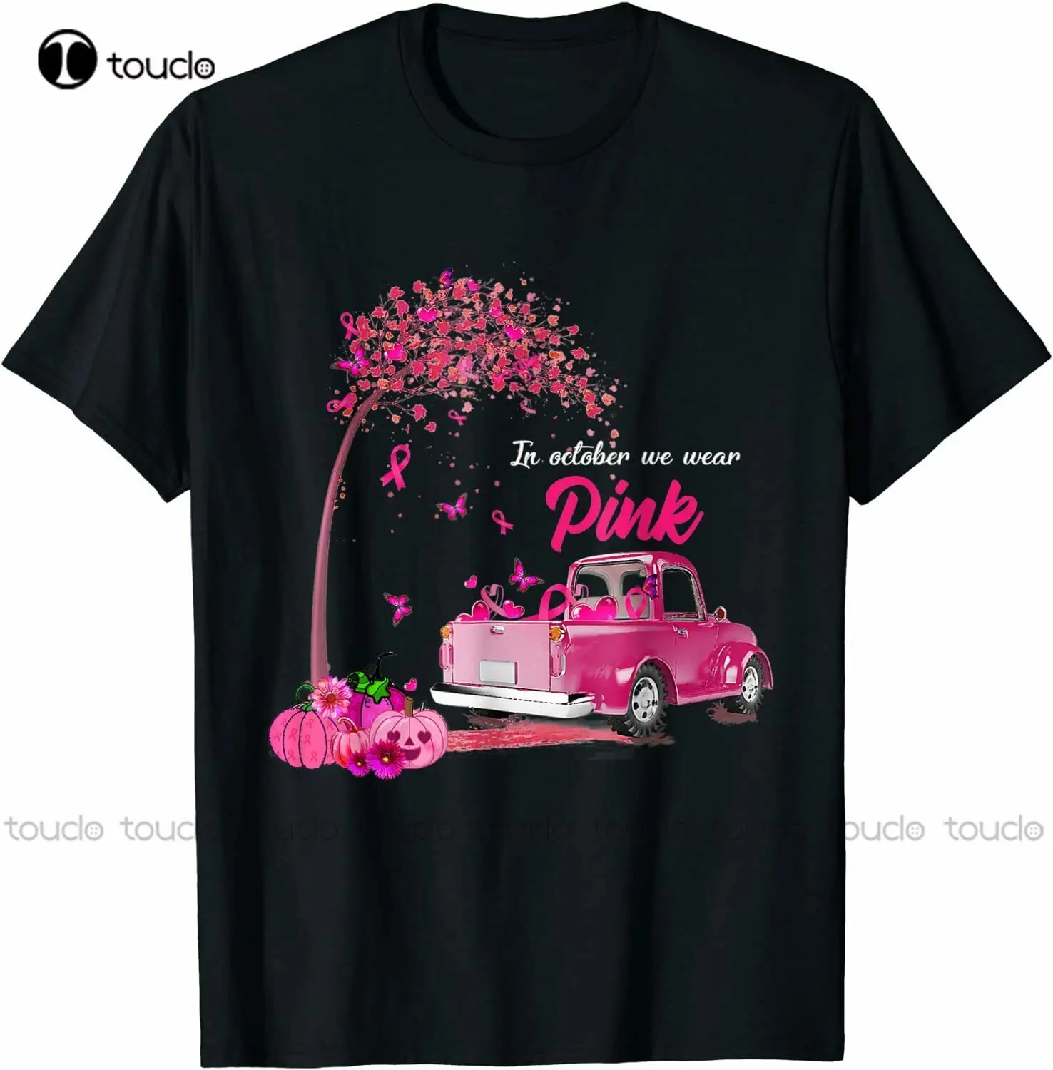 

In October We Wear Pink Truck Breast Cancer Awareness T-Shirt Anime Shirt Custom Aldult Teen Unisex Digital Printing Tee Shirt