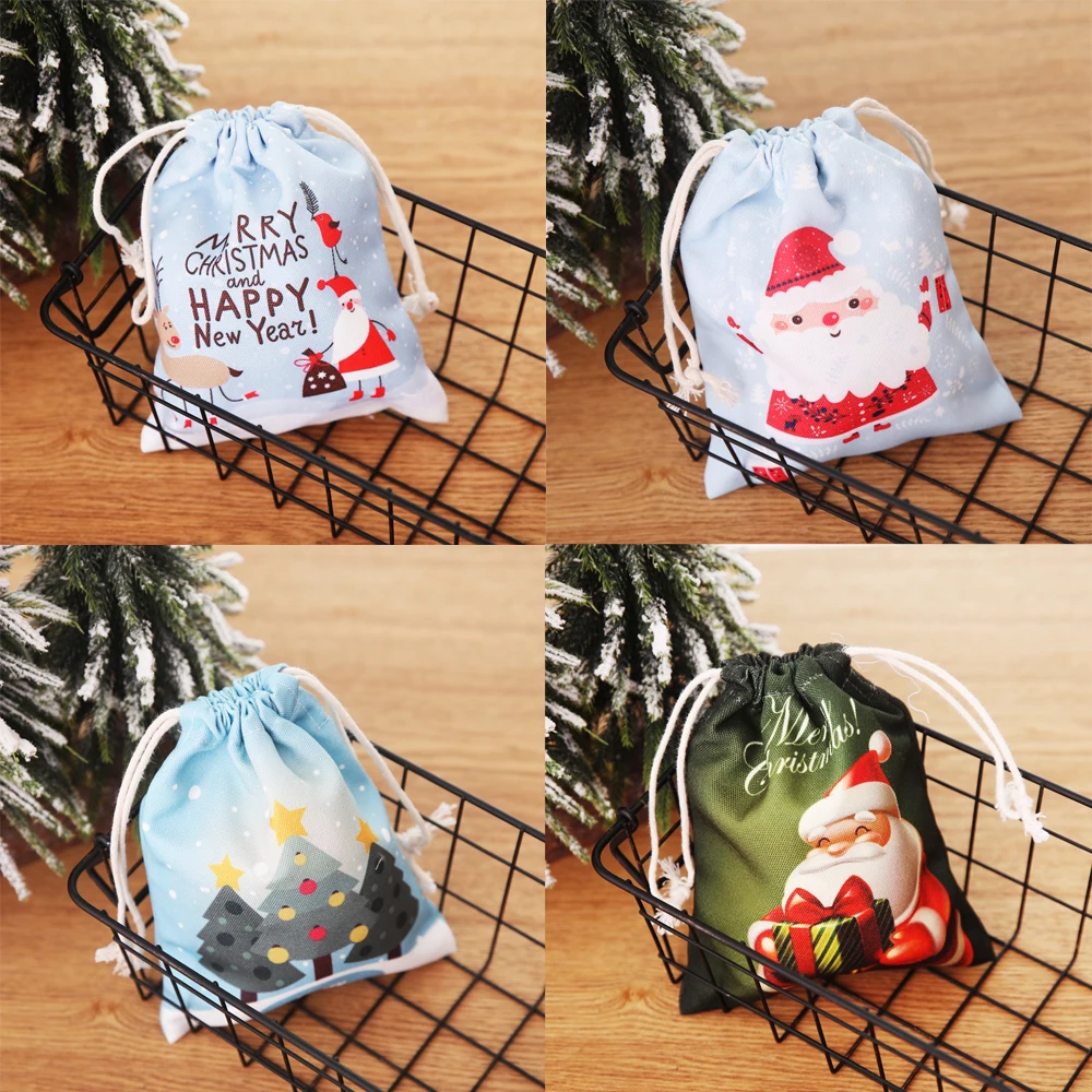 Christmas Gift Candy Bags Canvas Santa Drawstring Sack Party Club Festival Use Bags
