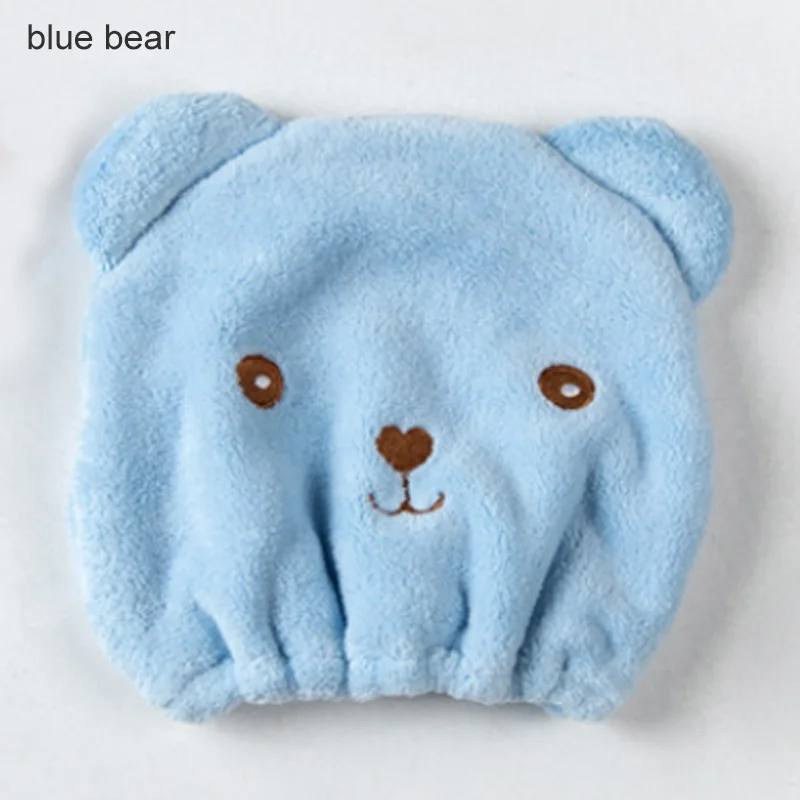 blue bear Шапочка для душа с героями мультфильмов тюрбан для волос гигроскопичность и воздухопроницаемость микрофибра тюрбан для волос обернутое полотенце шапка полотенце сухая шапка для волос - Цвет: blue bear