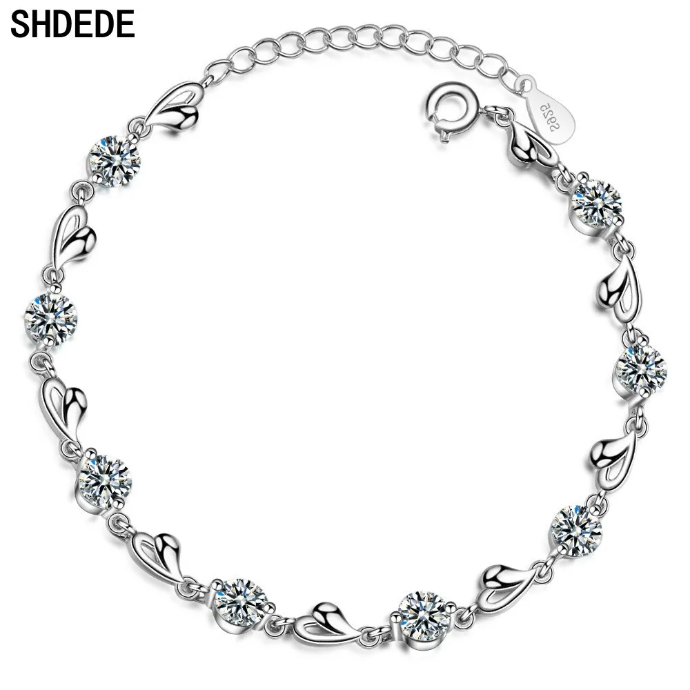

SHDEDE Heart Charm Bracelet Chain Embellished With Crystals From Swarovski Bride Wedding Party Jewelry Anniversary Gift -X113