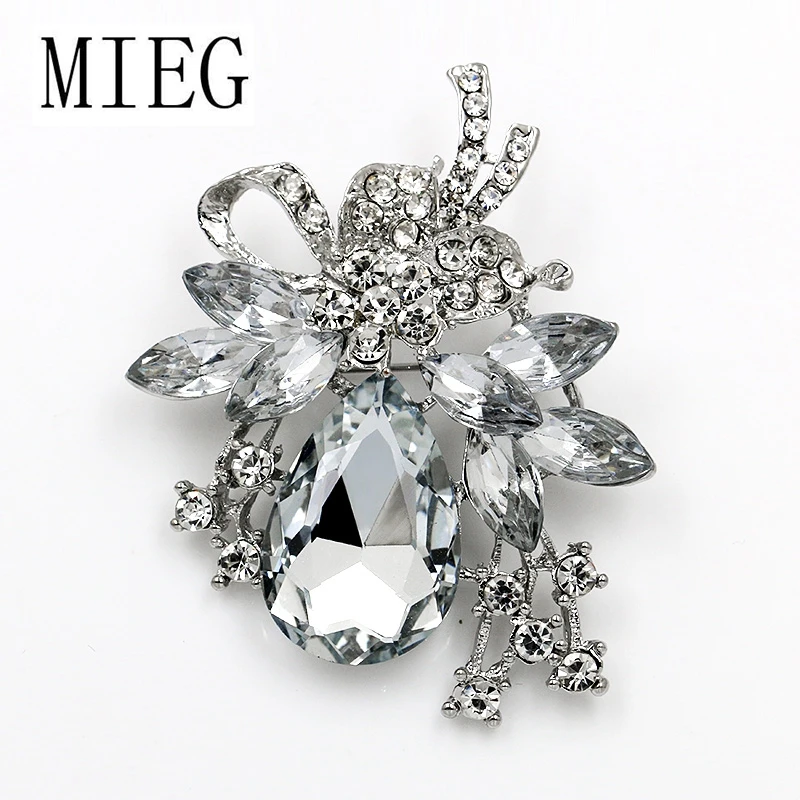 Бренд MIEG, разные цвета, синий/красный/фиолетовый/прозрачный кристалл, цветок, брошь на булавке, элегантный свадебный букет, ювелирное изделие