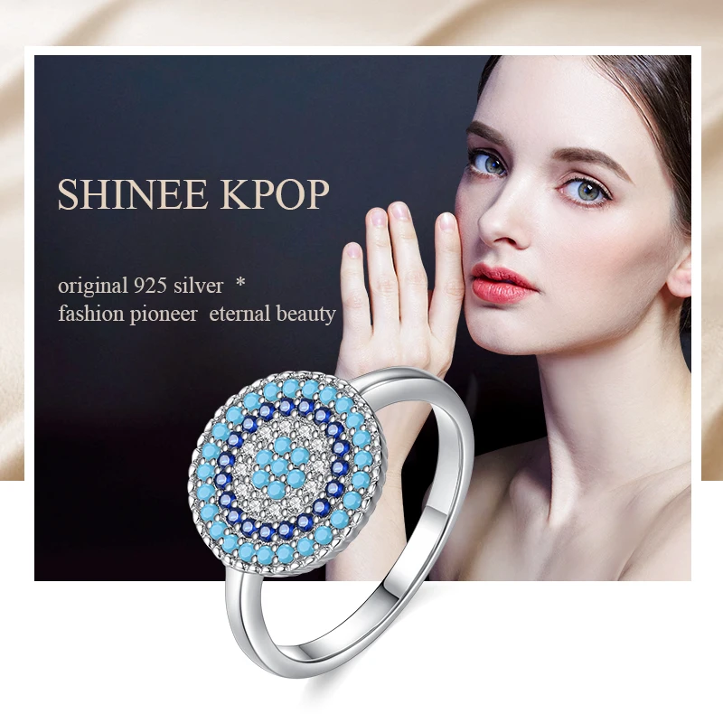 Kaletine Shinee Kpop кольца с голубым камнем от сглаза для женщин, 925 пробы, серебро, шарм, CZ камень, кольцо, ювелирные изделия, аксессуары для Exo
