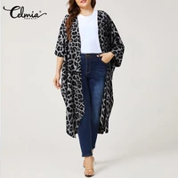 sexy leopard print shirts celmia women long cardigan blouses 2021 autumn long sleeve cover up casual kimono tunic plus size tops