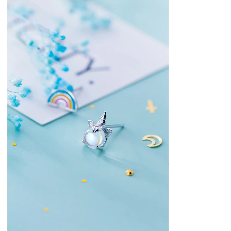 Colusiwei 925 Sterling Silver Colorful Crystal Unicorn Rainbow Stud Earrings for Women &amp Girls Sterling-Silver-Jewelry | Украшения и