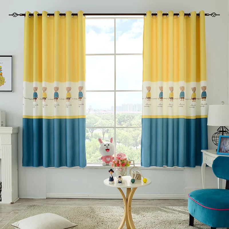 

New Popular Nordic Simple Modern Polyester Shade Cartoon Bear Curtain Short Curtain Long Curtain