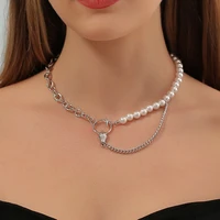 asymmetrical pearl stitching snake head necklace cold wind simple chain clavicle chain necklace female jewelry gift wholesale