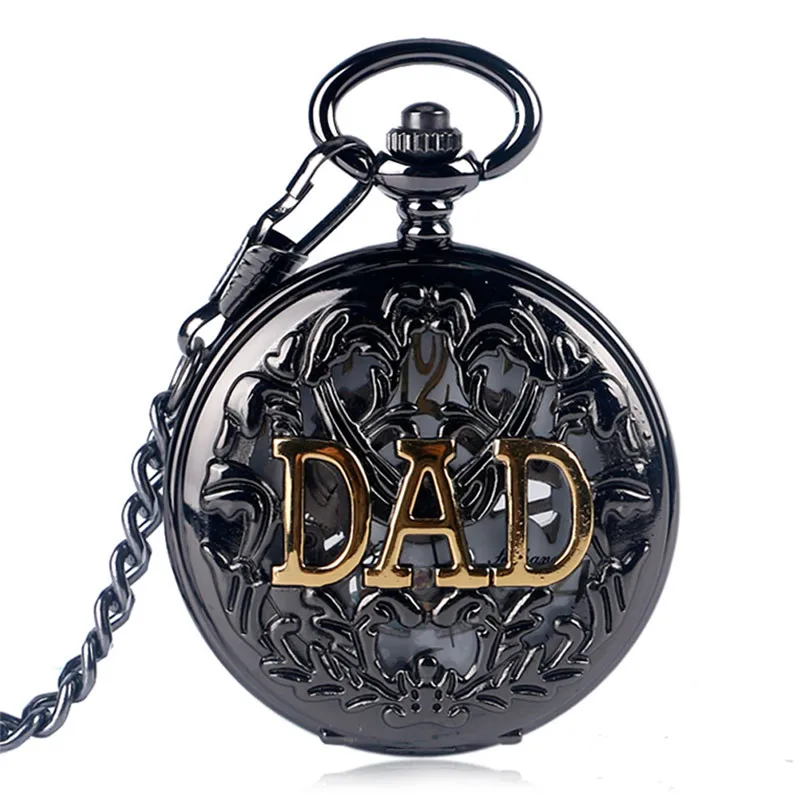 

Steampunk Black Hollow Out Case Men's Handwinding Mechanical Pocket Watch Dad Design Pendant Chain Clock Gift To Father Reloj