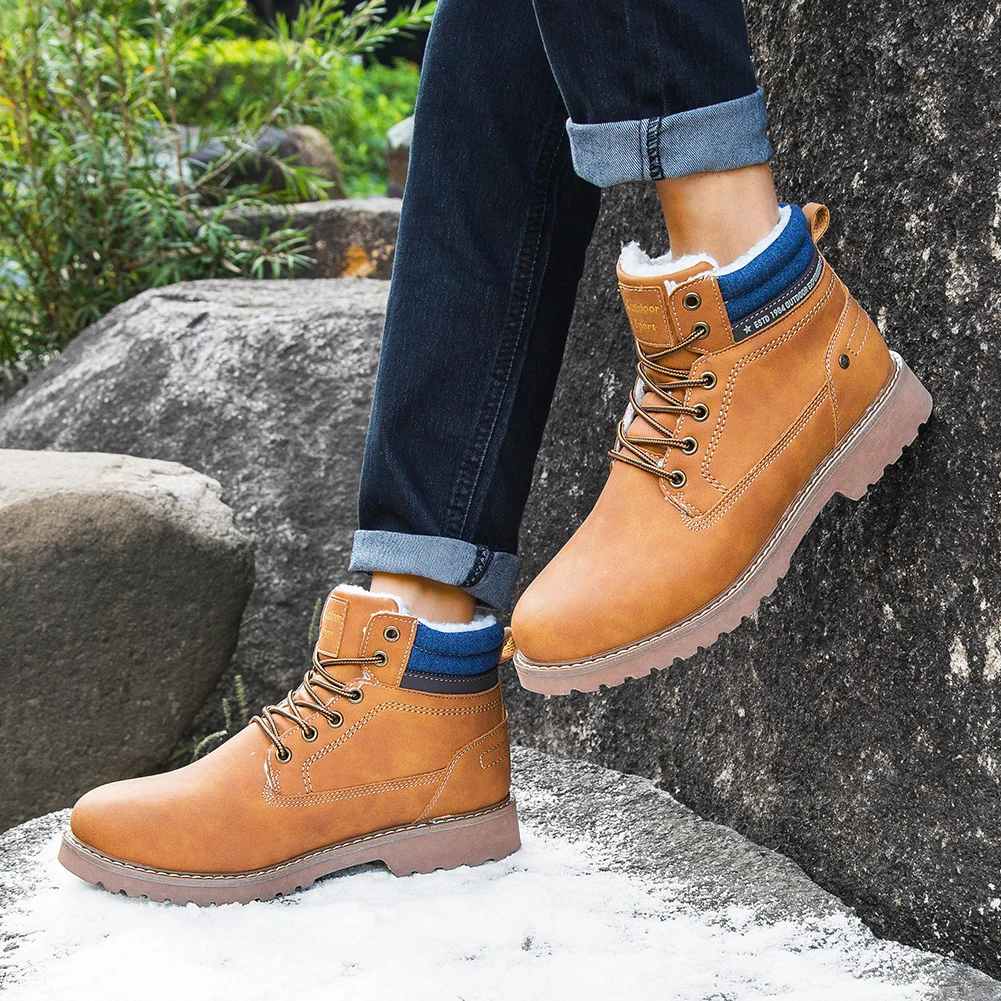 

Winter Men Snow Boots Warm Plush Men's Boots Waterproof Leather Ankle Boots Outdoor Non-slip Men's Hiking Boots Sneakers 40-46