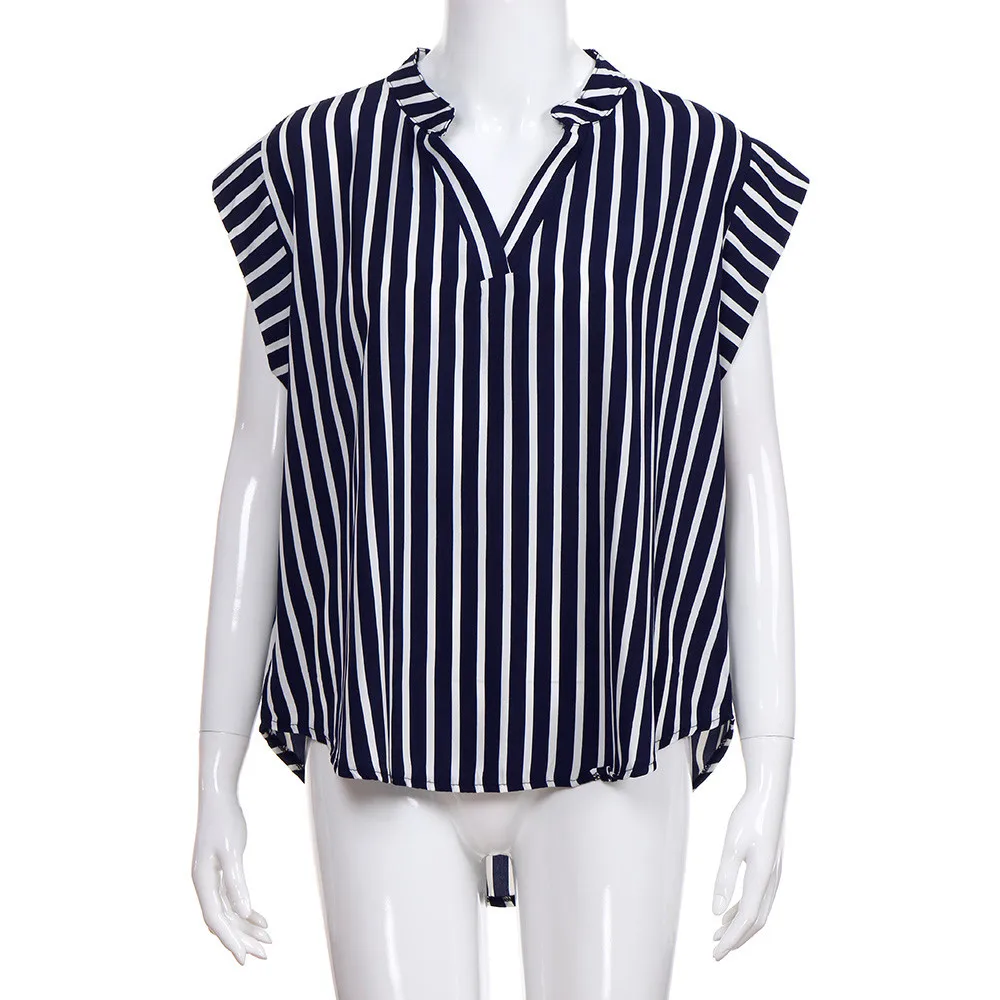 

Women's Shirt Plus Size Womens Casual V-neck Stripe Print Tops Sleeveless T Shirt Tee Blouse Summer Striped Vest Shirt