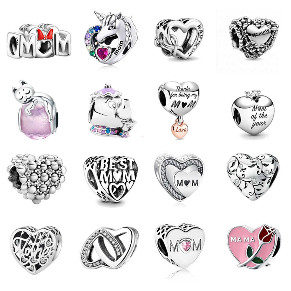 

925 Sterling Silver Mum Heart Charm Bead Fit Original Pandora Bracelet Silver 925 Making Fashion DIY Jewelry For Women Gift