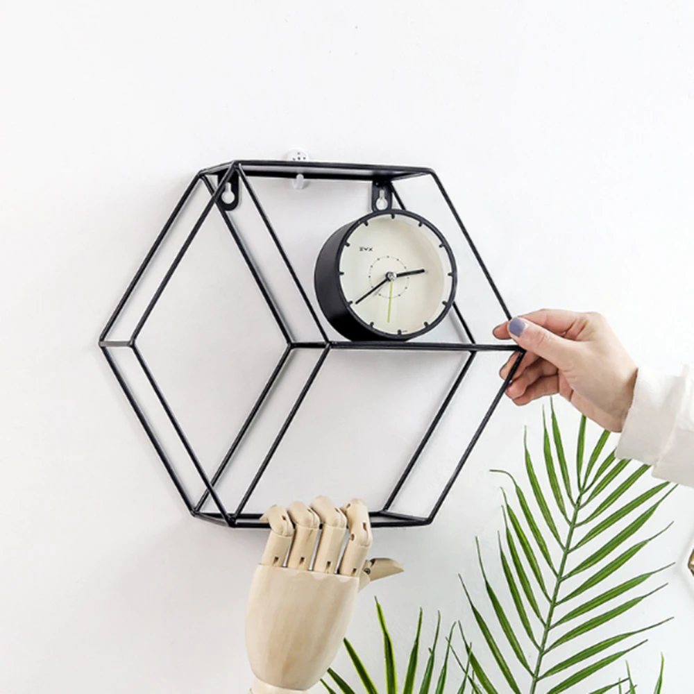 Настенная полка из кованого железа с шестигранным основанием для гостиной