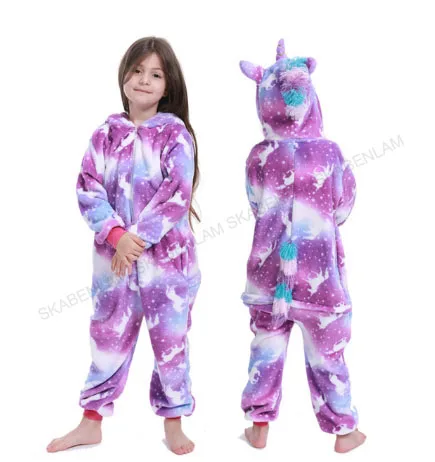 Purple Star Unicorn Onesie/Детская Пижама кигуруми с единорогом; зимняя Пижама с пандой; Пижама с единорогом для мальчиков и девочек; Фланелевая пижама с животными для костюмированной вечеринки; одежда для сна с капюшоном - Цвет: Purple Star Unicorn