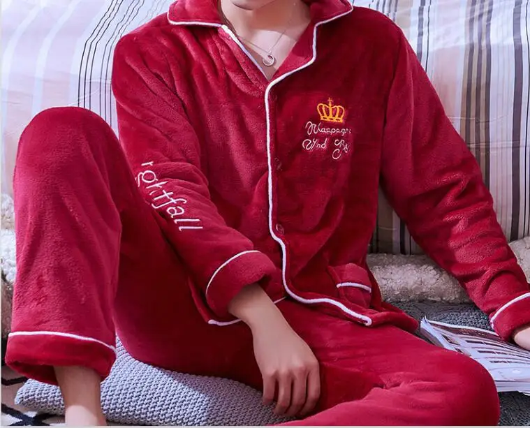 StyleK H5885 одежда для сна для мужчин пижамный комплект мужской уплотненная фланель осень зимняя пижама с длинными рукавами коралловый флис большой размер теплая домашняя одежда - Цвет: StyleK