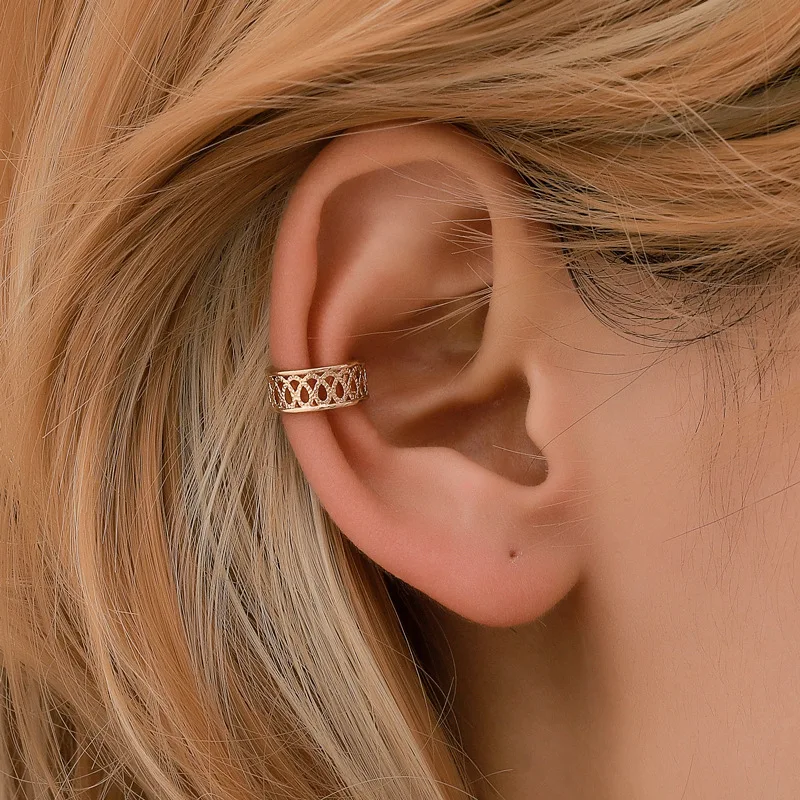 

Women's Fashion Ethnic Tiny Clip Earrings Hollow Pattern Elegant Cuff Earrings Simple Minimal Retro Earring Accessories Gifts