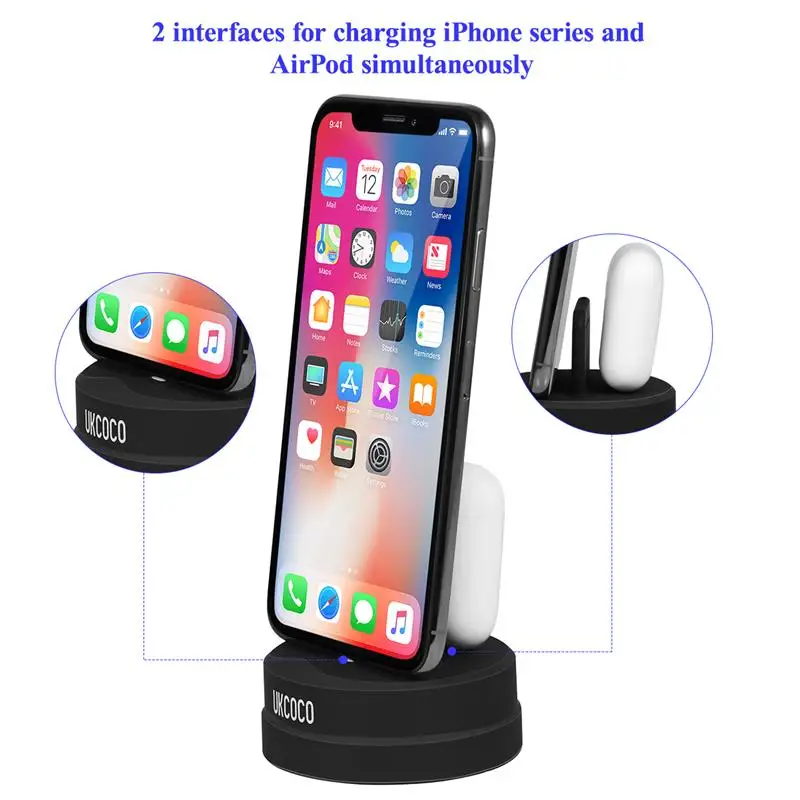 UKCOCO 2 в 1 силиконовая подставка зарядная док станция держатель для Apple AirPods iPhone 11 Pro