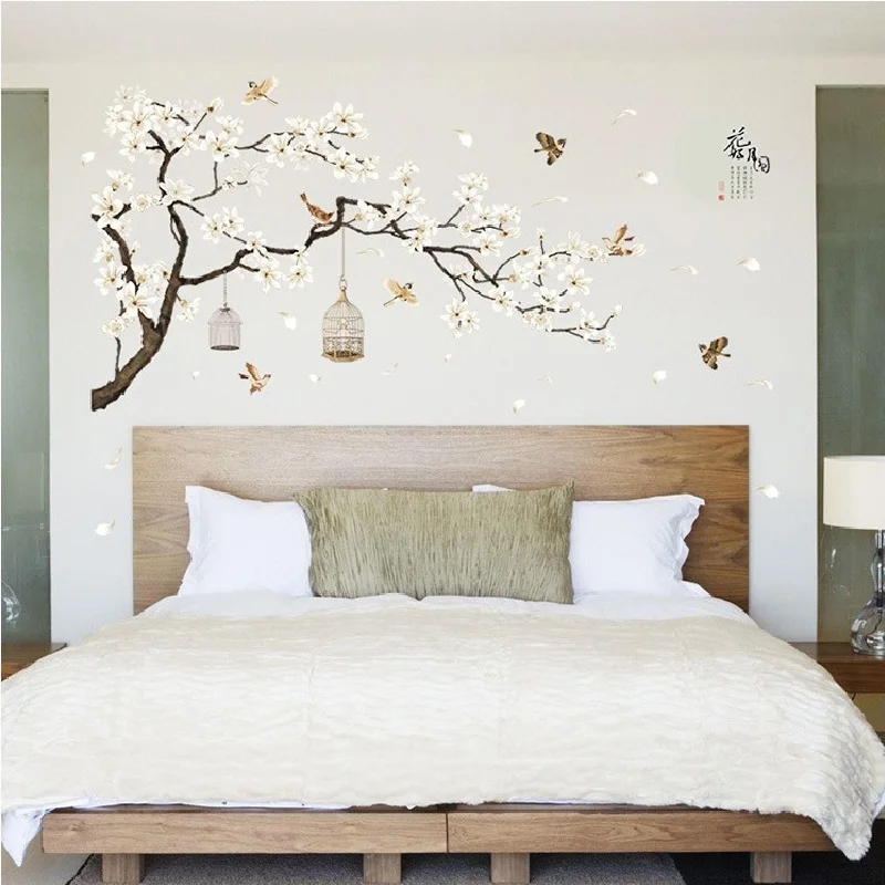 187*128cm Big Size Tree Wall Stickers Birds Flower Home Decor Wallpapers for Living Room Bedroom DIY Vinyl Rooms Decoration | Дом и сад