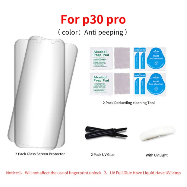 uv Anti peeping2p Лучшее Защитное стекло для экрана для huawei p30 pro P30pro, закаленное УФ-стекло, полностью приклеиваемое к краям, светильник из закаленного стекла - Цвет: uv Anti peeping2p