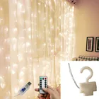 СВЕТОДИОДНАЯ Гирлянда-занавеска сделай сам с крючком и пультом дистанционного управления, светодиодный зочная Рождественская люстра, домашнее праздничное освещение, USB-лампа-занавеска