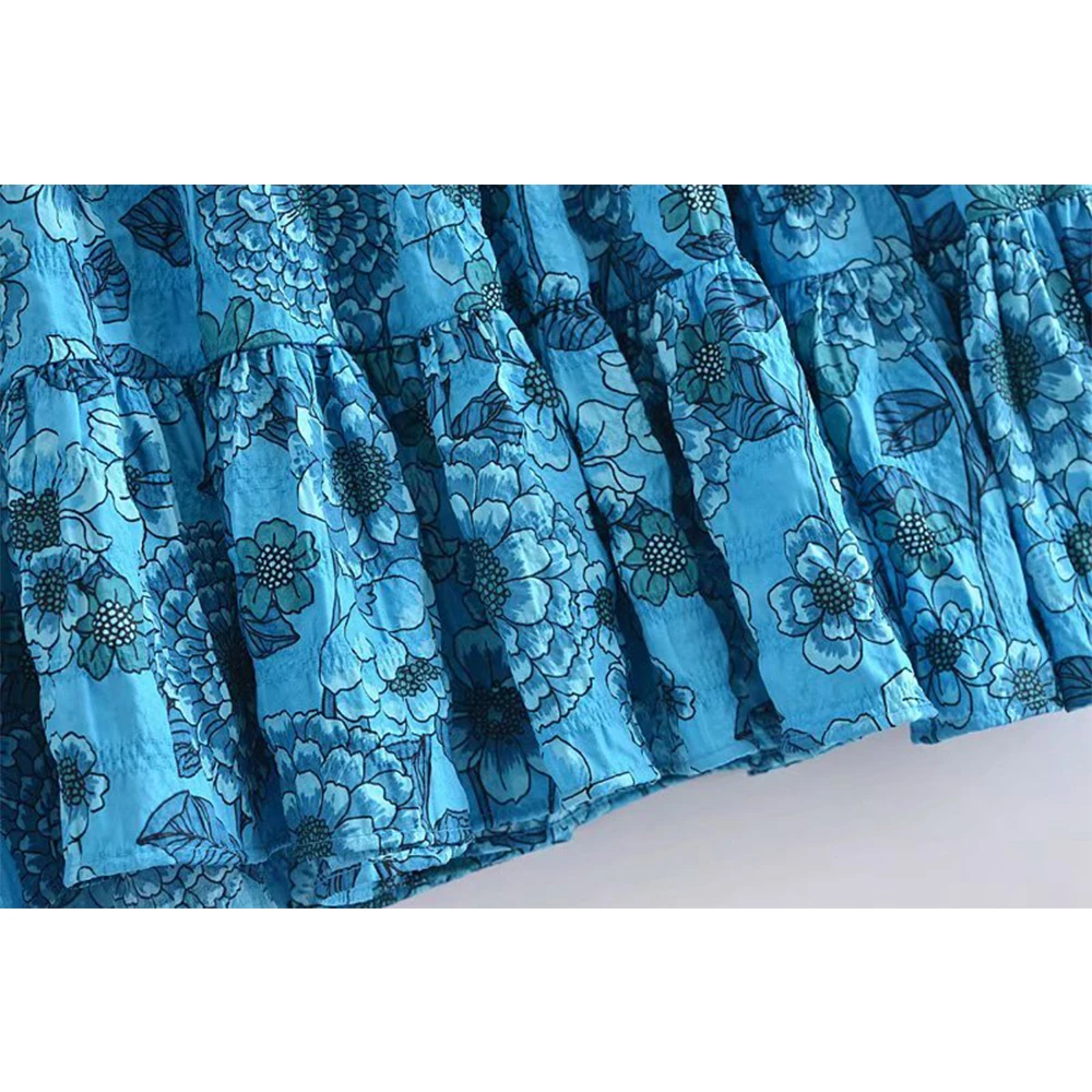 

2021 New Summer Women Floral Printed Dress O-neck Pleated elegant Casual Fashion Chic Lady Woman Short Sundress