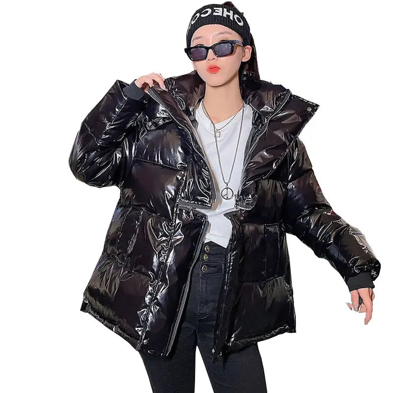 

Женский пуховик с капюшоном, новая теплая Глянцевая хлопковая верхняя одежда средней длины, Повседневная утепленная парка с капюшоном, 2021