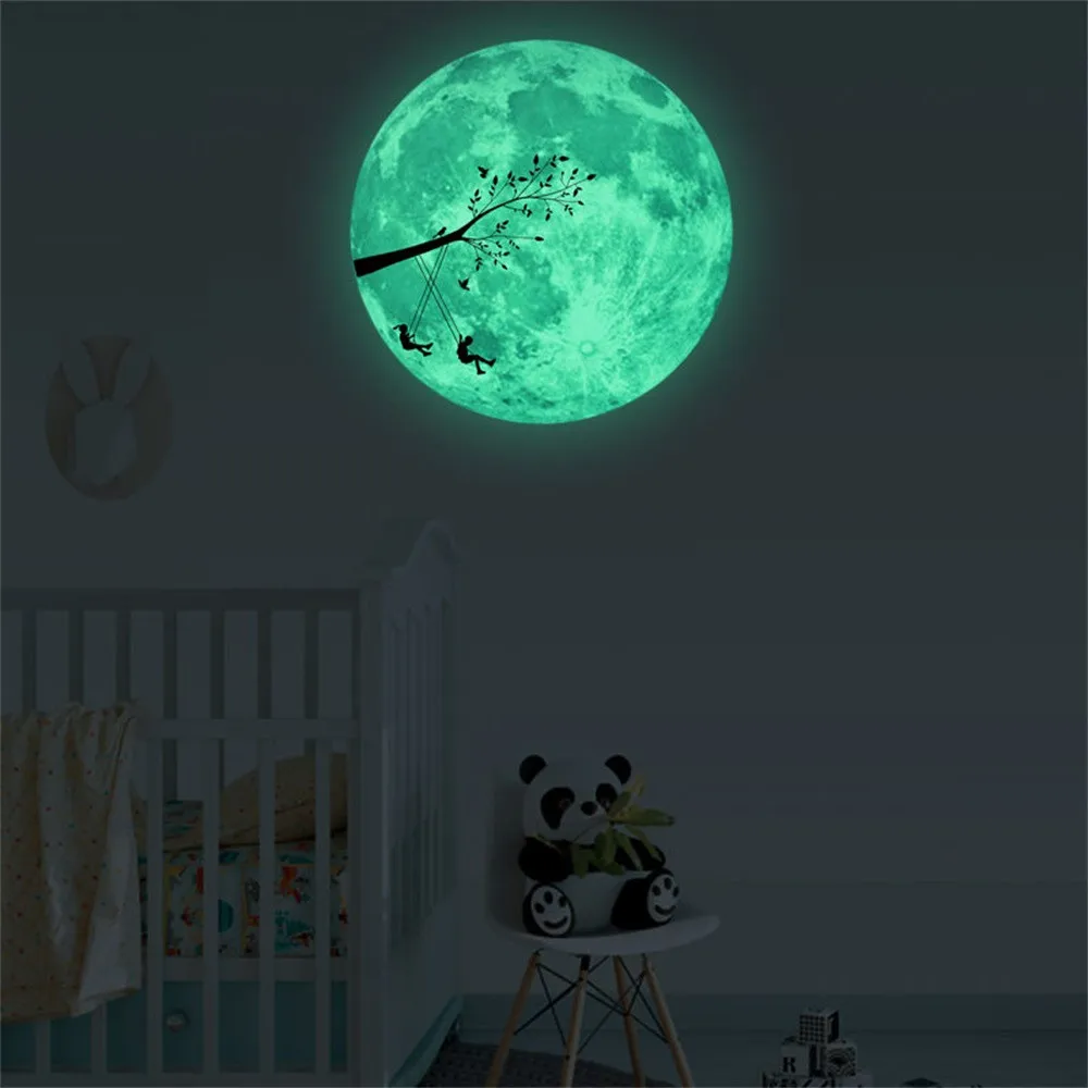 Флуоресцентные настенные 3D наклейки в виде Большой Луны 30 см съемная наклейка
