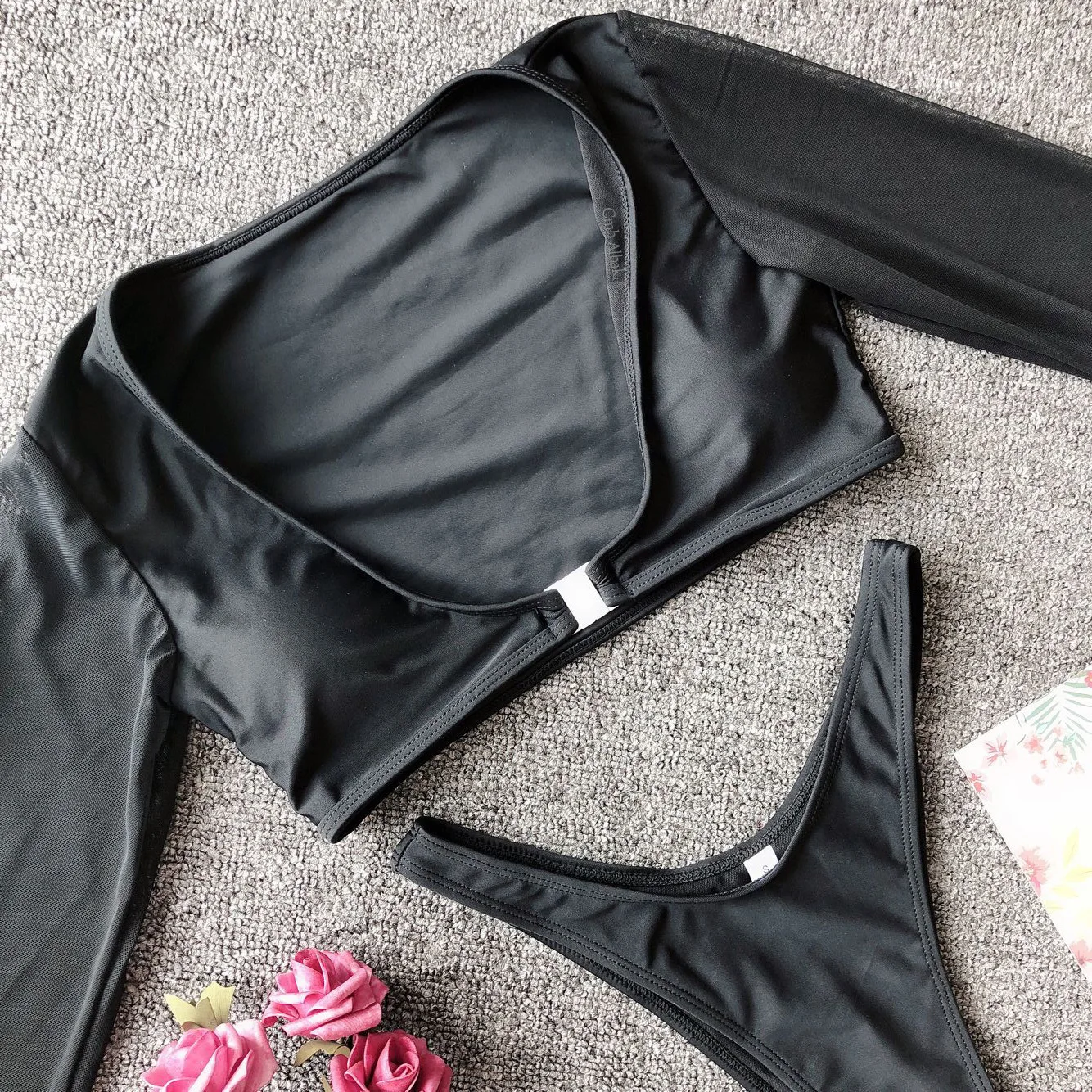 

MUMU 2-piece Bikini Simple Solid Color Mesh Bikini Sexy Split Swimsuit Suit Bathing Suit Women V Wait