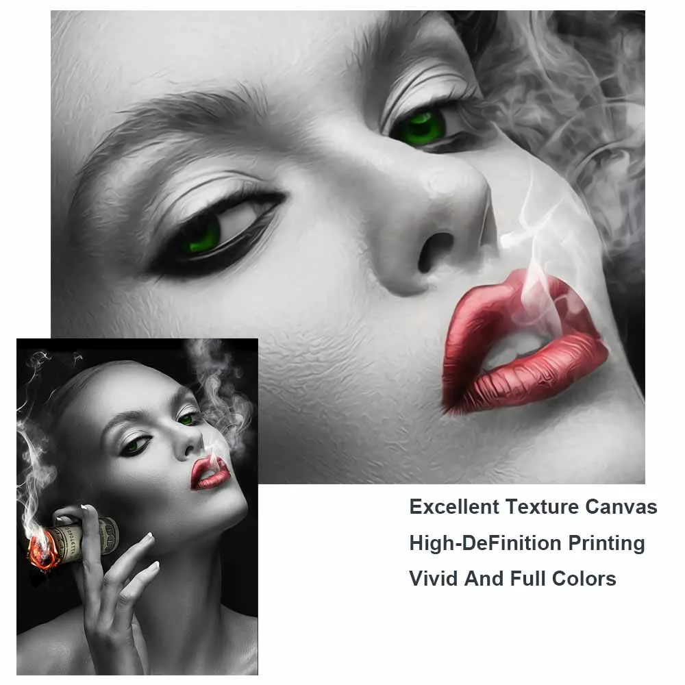 Сексуальные губы курить деньги девушки холст Искусство современного искусства