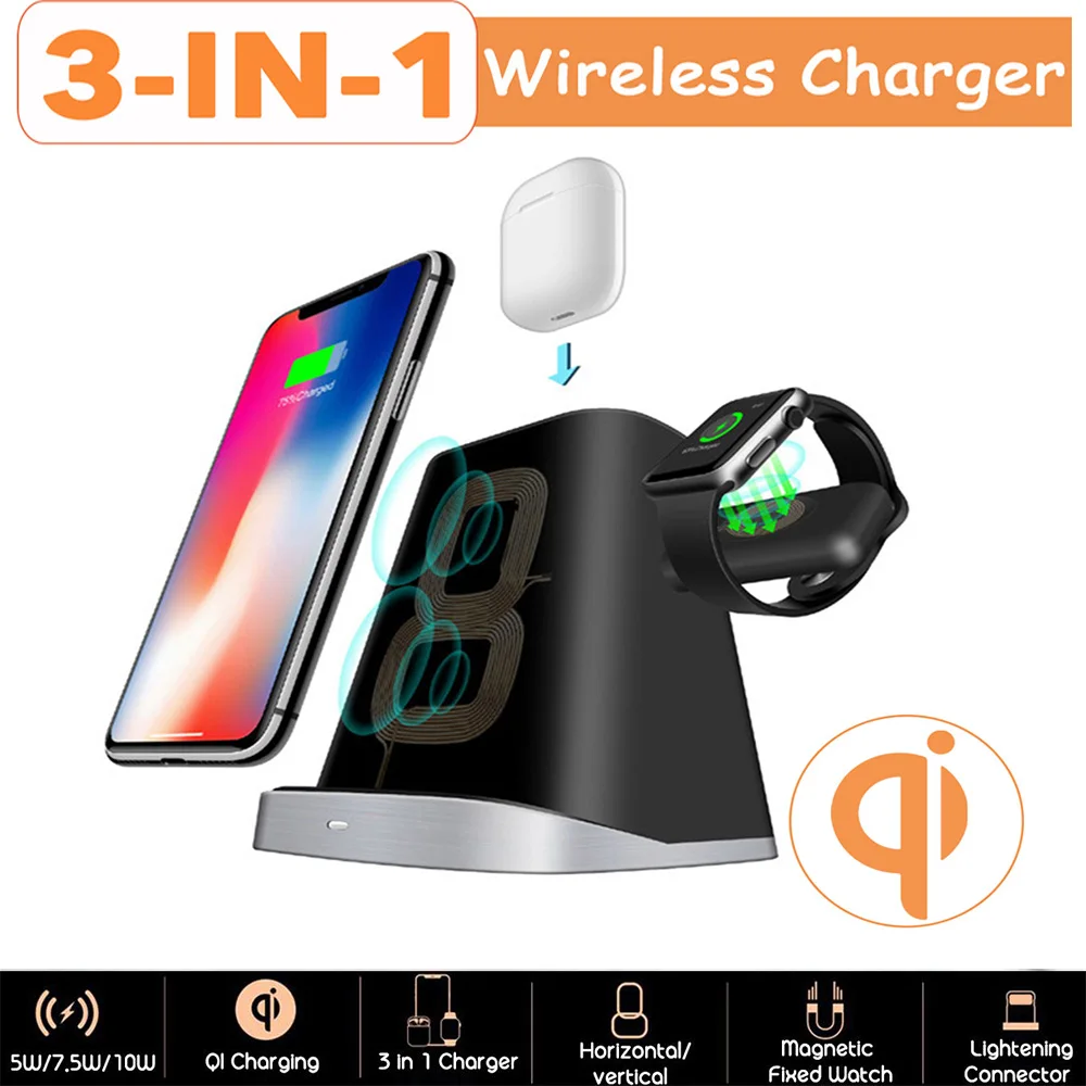 3 в 1 для Apple Watch Магнитная быстрая QI Беспроводная зарядка мобильных 8 Plus X XS S9 S8 S7 док