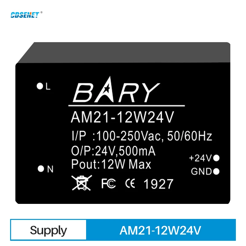 

100~250V AC-DC Buck Power Supply Module 24V 2400mA Small Size AM11-12W24V Output Power 12W Low Power Consumption Fireproof Shel