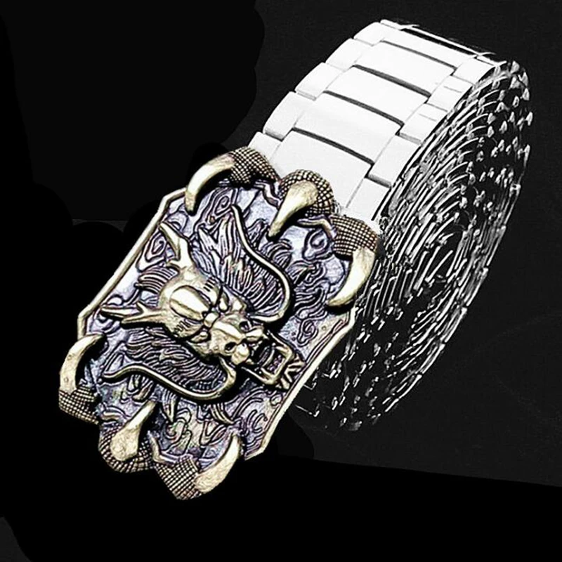 

Casual Men's Belt Metal Stainless Steel Belt Smooth Buckle Chain Designer Waist Belts for Men Luxury Quality Black Belts Mens