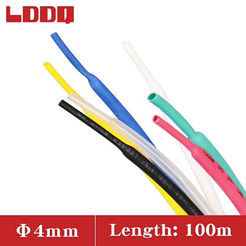 LDDQ 100m Heat Shrink Tubing 4mm Insulation Sleeve 7 colors Available Heat shrink 2:1 Wire Cable Tubing Tube Shrinkable Sleeve