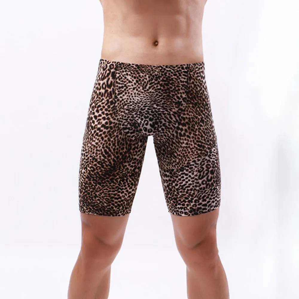 

Men's Boxer Underwear Pouch Shorts Male Panties Men Pants Tight-Fitting Leopard-Print Fashion Pants Five-Point Erotic Long Boxer