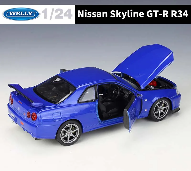WELLY 1:24 Nissan Skyline GT-R R34 классический литой автомобиль высокий симулятор