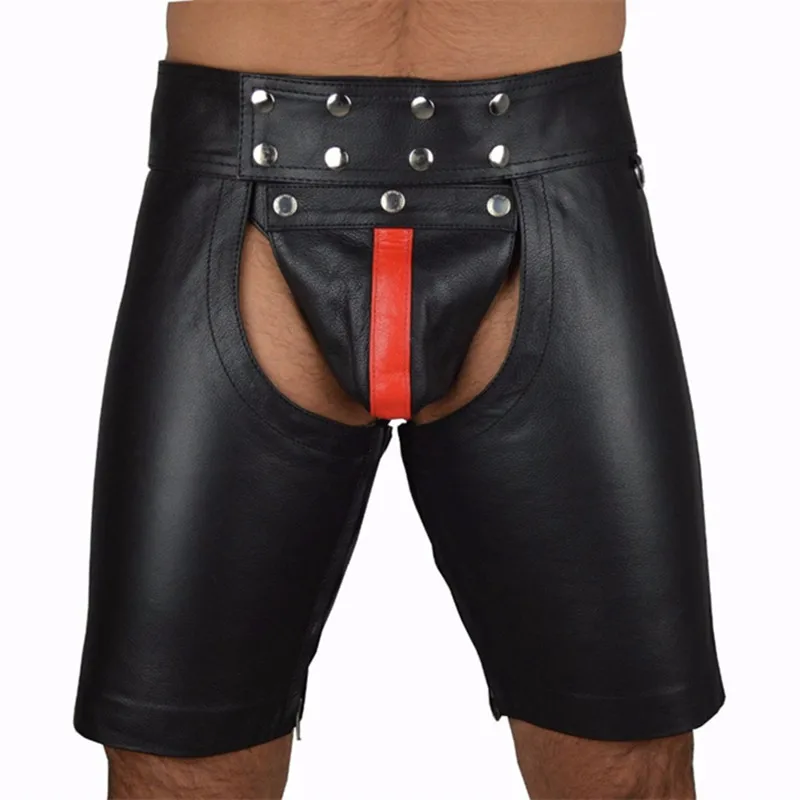 

Sexy wetlook Faux Leather lingerie hot exotic Men latex leggings PVC Bondage Open Cortch Shorts gay fetish trousers costume