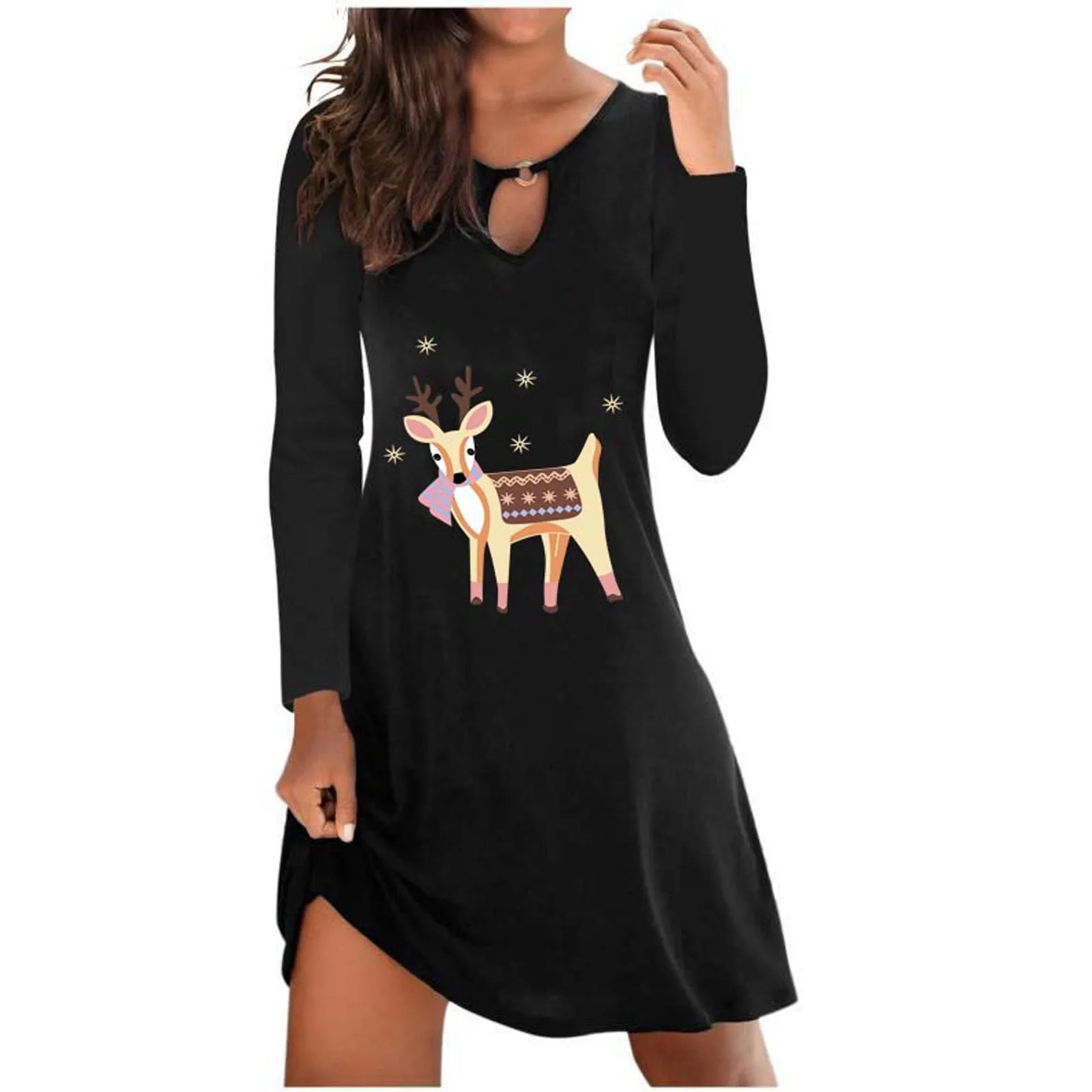 

Женское Платье с длинным рукавом и круглым вырезом, с рождественским принтом