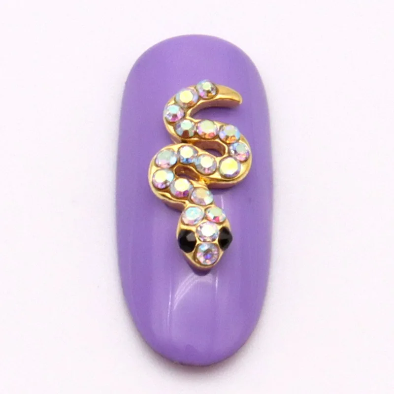 

10 Pcs 3D Glitter Rhinestones Covering Gold silver Snake Design Nail Art Black Strass Decorations For Alloy Nail Supplies