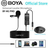 boya by m1 pro universal lavalier microphone broadcase quality sound headphone monitoring for smartphone pc camera audiorecorder