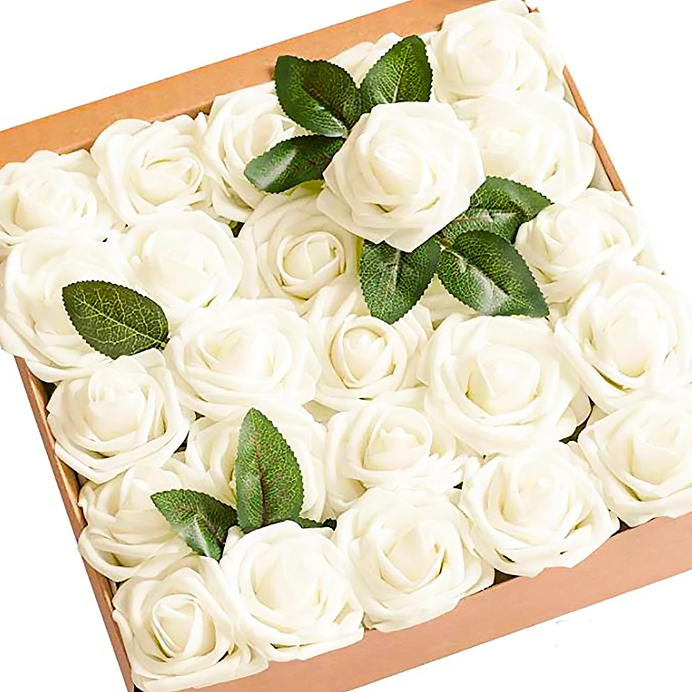 

25PCS Artificial Rose Flowers Head Decorative Fake Rose Flowers Bride Bouquet For Home Wedding Party Decor DIY Scrapbooking
