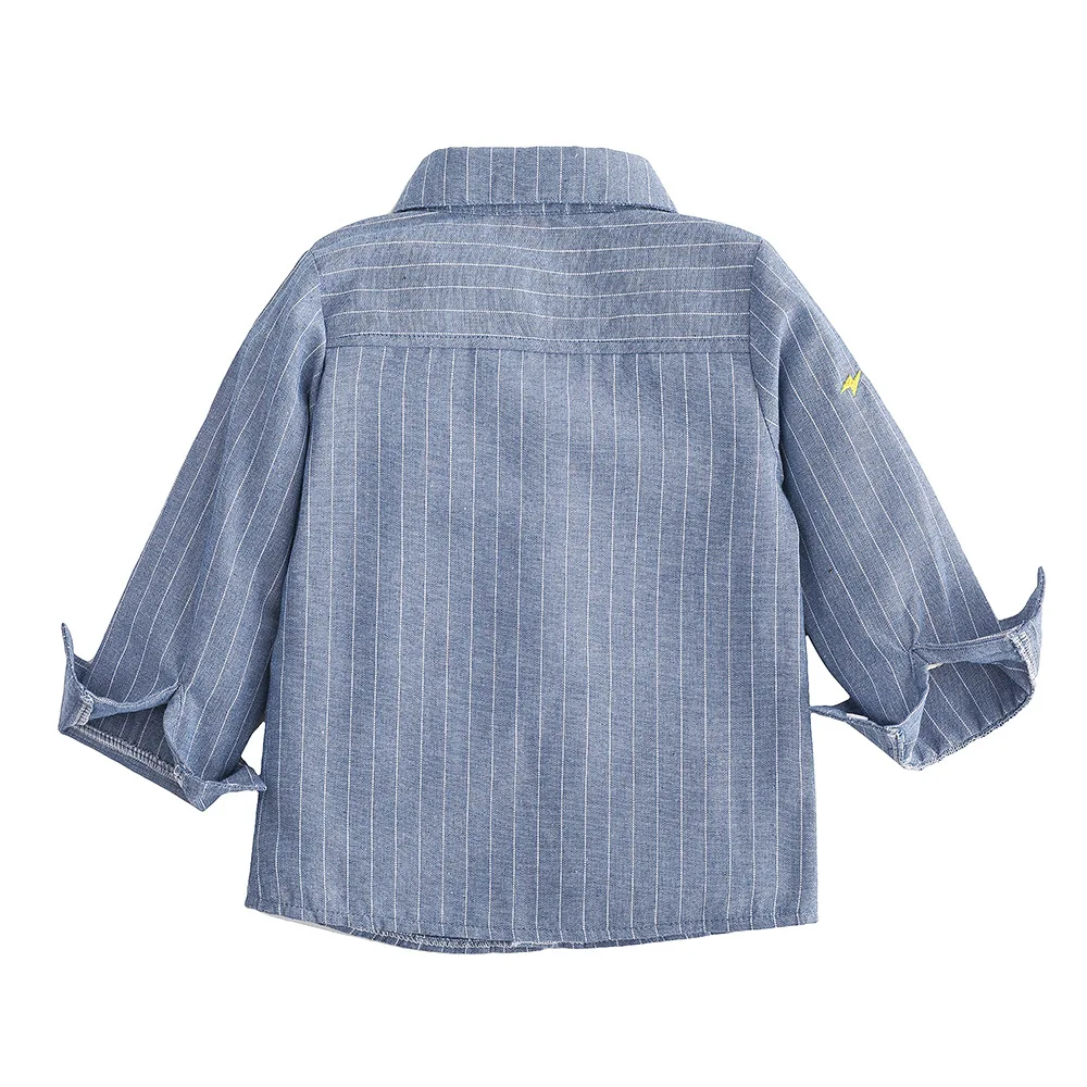 Осень 2019 100% хлопок длинный рукав отложной воротник Синий Полосатый плед Детская