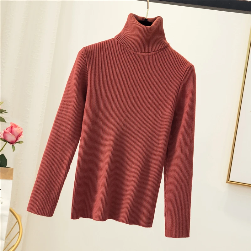 Korobov Women Winter Basic Long Sleeve Sweaters Korean Solid Turtleneck Knit Stretch Thin Pullovers Sueter Mujer 79343 | Женская одежда