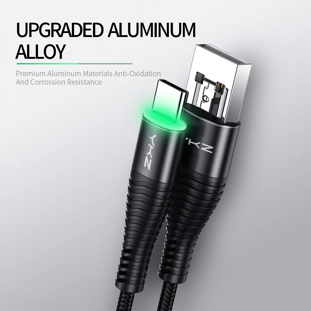 YKZ светодиодный usb type-C кабель 3 А Быстрая зарядка USB C кабель для samsung S10 Xiaomi mi9 HUAWEI USBC type-c кабель для передачи данных USB-C зарядное устройство 1,8 м