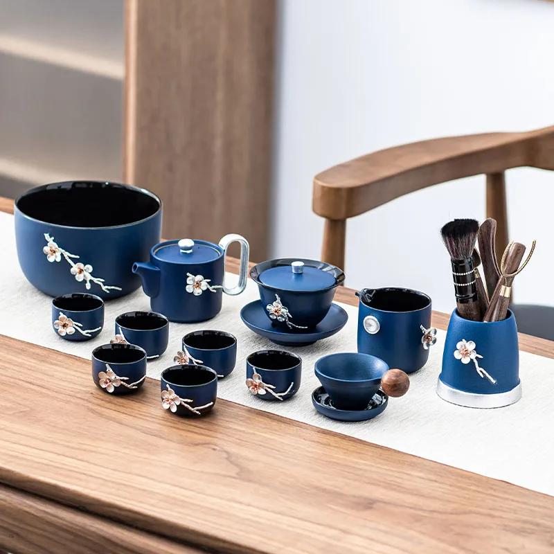

Modern Flower Tea Cup Set Royal Elegant Kung Fu Tea Cup Sets Luxury Porcelain Kettle Sake Gift Tray Xicara Drinkwares OE50TS